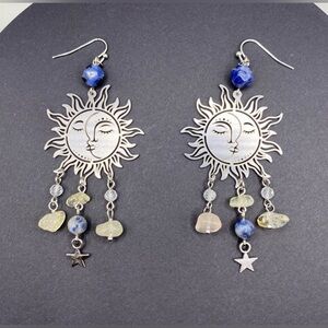 🌞🌛Citrine Sodalite Sun Moon Celestial Earrings